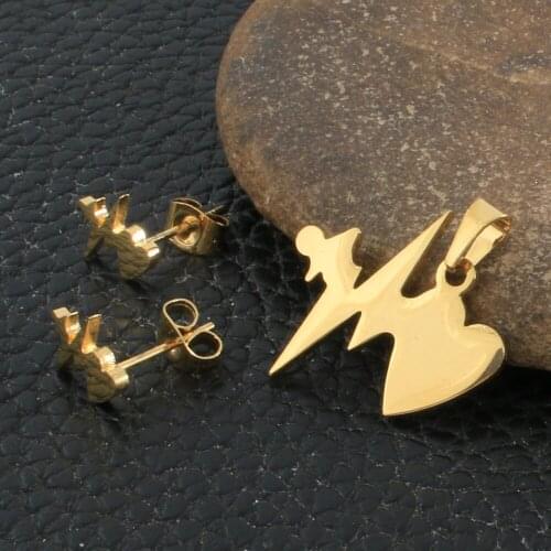 Fashion Style Stainless Steel Jewelry Sets For Women Gold Color Pendants And Earrings SFXZBMAF
