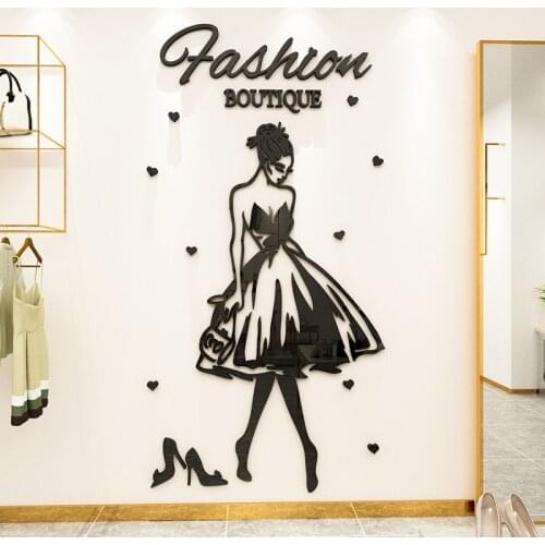 Yj Fashion Woman Acrylic 3D Mirror Wall Stickers Cloakroom art wall stickers Clothing store Shoe store wall decoration Hot sale