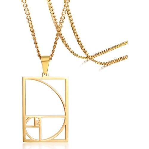 Mens Special Unique Fibonacci Golden Ratio Necklaces for Woman Gold Color Stainless Steel Geometric Pendant Collar