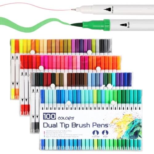 Fineliner Brush Pen Set Water-based Ink Dual Tip Drawing Pens Watercolor Marker Coloring Brushpen Sketch Markers Art Supplies