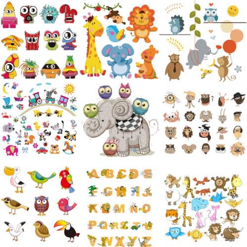 Cute Small Animal cars Set Iron-on Patches for Clothing Children DIY T-shirt Decoration Heat Transfer Appliqued Sticker badges E