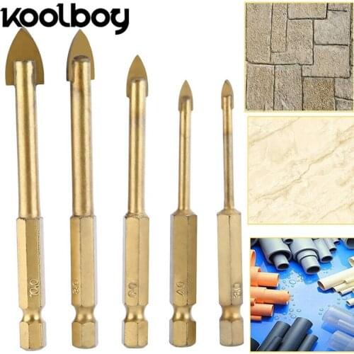 5Pc 1/4" Hex Shank Titanium Carbide Glass Tile Drill Bits Set drilling holes in bathroom tiles wall mirrors 3mm,4mm,6mm,8mm,10mm