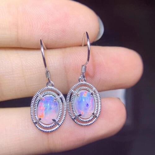 Natural opal studs 925 silver ear pendant simple classic style postage
