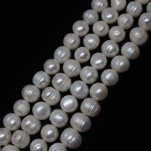 NEW 9-10mm Natural Freshwater White Pearl Oval Flat Thread Loose Beads 14"