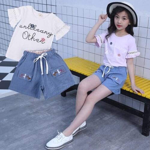 Baby girl clothes 2019 summer new girls set childrens clothing suit printing shirt + pants 2pc 4-12Y teenage girls clothing