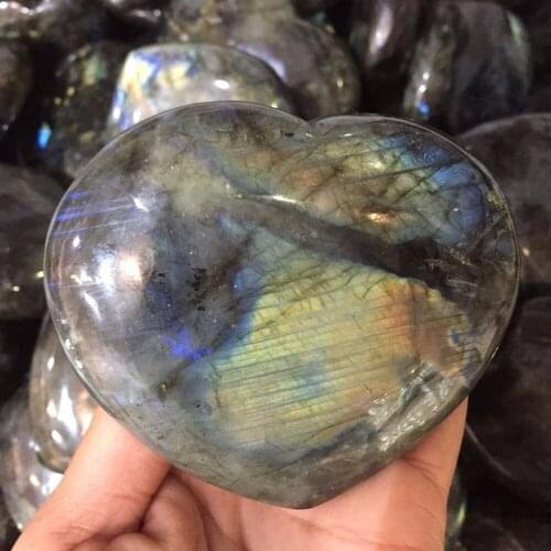 About 350g high quality natural heavy flash labradorite Crystal gemstone heart meditation reiki healing crystal stone home decor