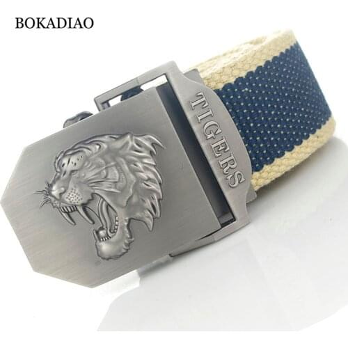 BOKADIAO Men&Women Military Canvas belt luxury Tigers Metal buckle jeans belt Army tactical belts for Women waistband strap male