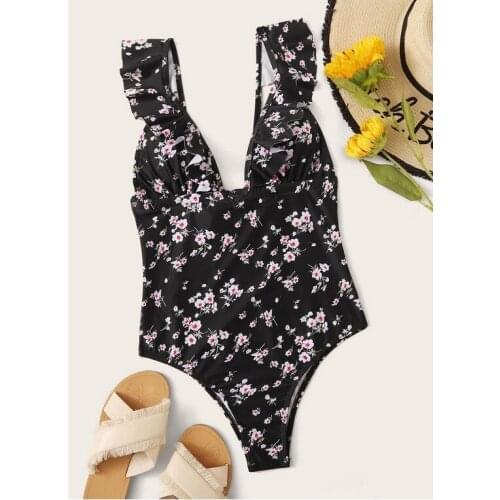 Sexy One Piece Swimwear Women 2021 New Floral Monokini Bathing Suits Bodysuit Push Up Swimsuit Beach Swimming Suit for Female