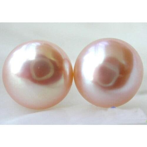 New Favorite Pearl Jewelry 12mm Pink Round Freshwater Pearl Gold Stud Earrings Wedding Party Charming Lady Girl Gift