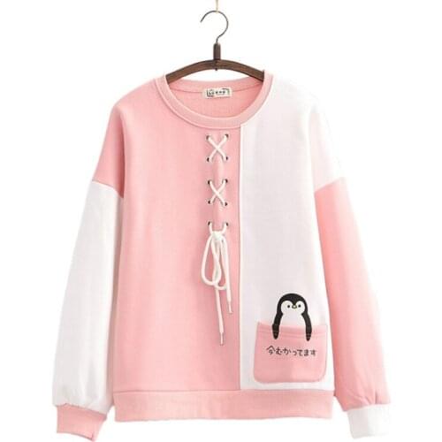 Fleece Plus Velvet Women Hoodies Sweatshirts Cartoon Print Lace Up Hoodies 2021 Winter Thick Loose Cute Pullover For Teen Girls