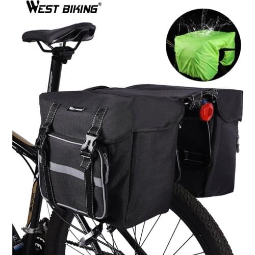 WEST BIKING 25L Large Capacity Bicycle Rear Seat Bag Rain Cover Outdoor Cycling MTB Road Bike Rear Seat Trunk Double Pannier Bag