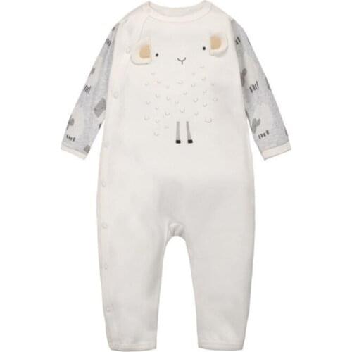 Y377 Baby Conjoined clothing spring new cotton boy and girl Long-sleeved diagonal open button piece of clothes Cute sheep