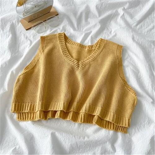 Korean Fashion 2021 Autumn Women Sweater Vest V-neck Sleeveless Casual Loose Knitted Pullover Basic Tops Female Outerwear Coats