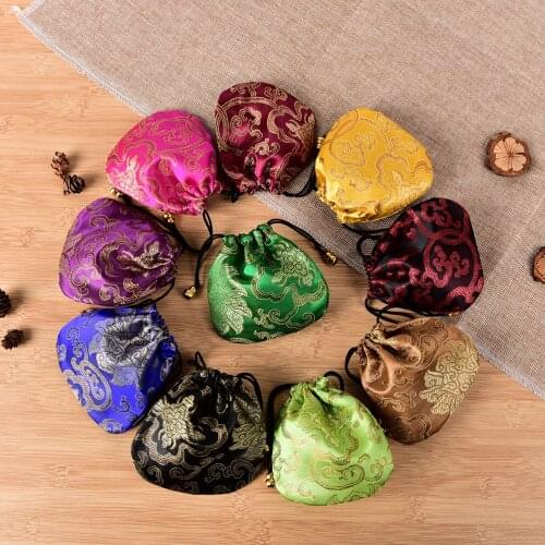 10PCS Chinese Style Silk Brocade Jewelry Bag Cosmetic Storage Drawstring Pouch Women Jewelry Storage Bag Mini Coin Purses