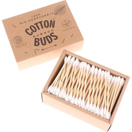 200pc/Box Double Head Cotton Swabs Disposable Natural Bamboo Double Tipped Cotton Wood Sticks Ear Sticks Nose Ears Cleaning Tool