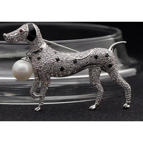 2018 New Year Zircon Dog Animal Brooch For Men Jewelry Perfect Cubic Zirconia Copper Hijab Pins Scarf Pins Women Wedding Jewelry