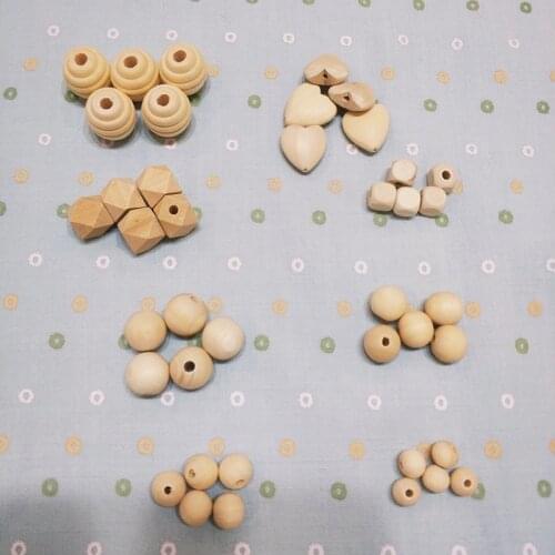 40Pcs Food Grade Wooden Teething Beads Chewable Wood Teether Beads Handmade Bracelet Necklace Accessories DIY Crafts Toys