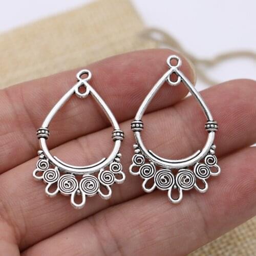 10pcs Antique Silver Plated 1-5 Teardrop Charm Connector for Jewelry Making Earrings Accessories DIY Handmade Craft 37x23mm