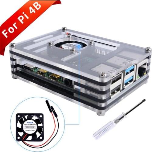 Raspberry Pi 9 Layers Acrylic Case with Fan (Support Pi 4) Aluminum Heat Sinks,Anti-slipper Pads,Layered Stacking Design
