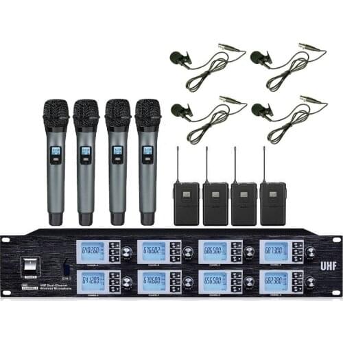 Bolymic Professional Microphone 4 Lavalier 4 Handheld Microphone Conference Mics System uhf Wireless Mics System