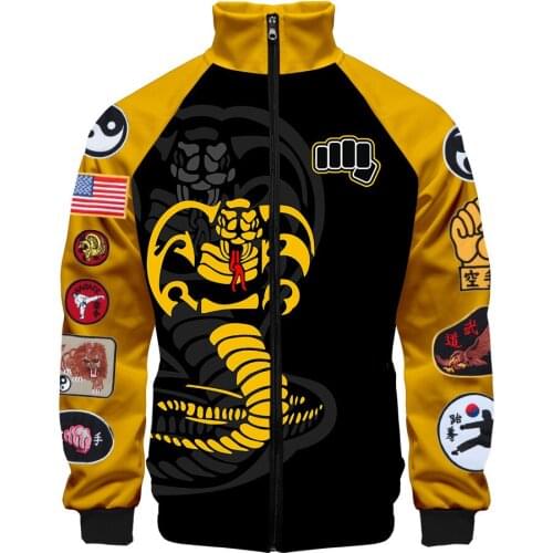 The Karate Kid Cobra Kai Harajuku Cardigan Stand Collar Zipper Baseball Jacket Outerwear Fashion 2020 Costum 3D Print Casual Men