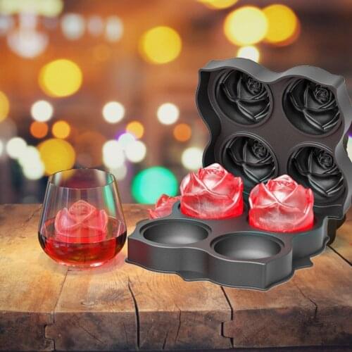 3D Rose Shape Ice Cube Tray Reusable Silicone Ice Cube Mold Maker Form For Ice Mould For Whiskey Cocktail Kitchen Party Bar Tool