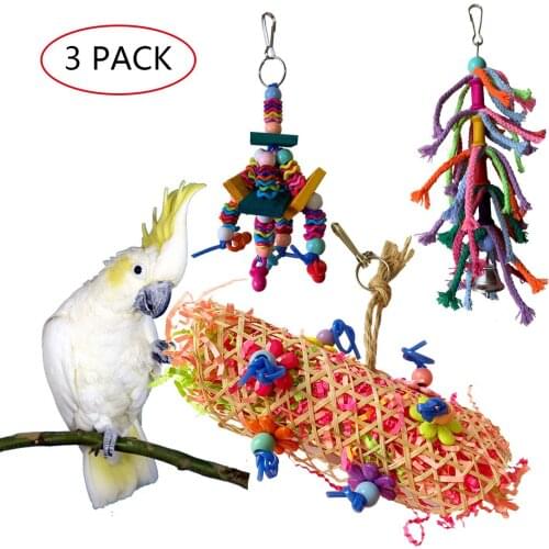 LHXMAS PET TOYS 3PCS Parrot bite toy Toy bird Brushed nibbling 1Set Color random matching