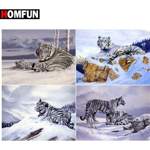 HOMFUN Rhinestone Painting Crystal Decor Diy Diamond Painting "Snow White Tiger " 3D Cross Stitch Pattern Diamond Embroidery