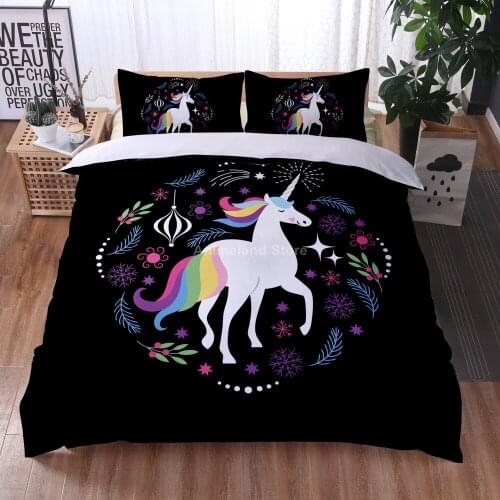 Black Unicorn 3D Print Comforter Bedding Set Animal Girls Duvet Cover Sets Pillowcase Twin Full Queen King Size Home Textile
