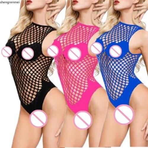 Shengrenmei Latex Jumpsuit for Women Sexy Lingerie Bodysuit Mesh Hollow Out Nightgown Plus Size Women Exotic Porno Bodystockings