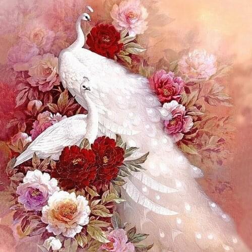For Embroidery Needlework White Peacock Reony flower Crafts 14CT Unprinted DIY Quality Art Cross Stitch Kits Handmade Decor