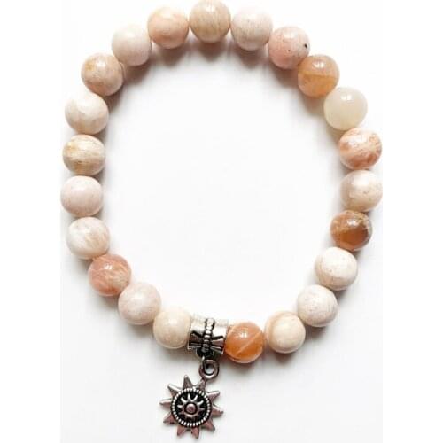 Natural Sunstone Beads Crystal Bracelet Healing Sun Stone Jewelry Men Women Sun Charms Bracelet Meditation Jewelry 1pc