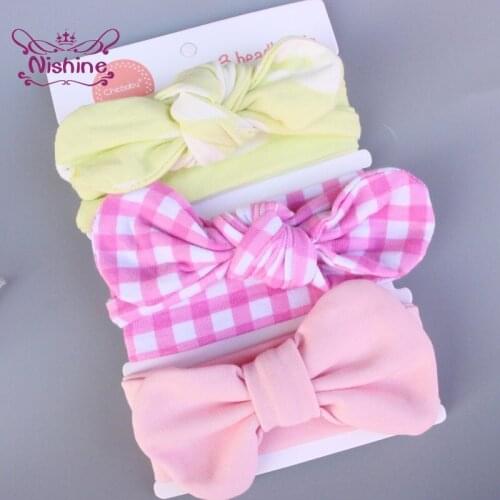 Nishine 3pcs/set Newborn Baby Girls Bunny Ears Headband Printed Cartoon Elastic Hairband Cute Children Headwear Photo Props