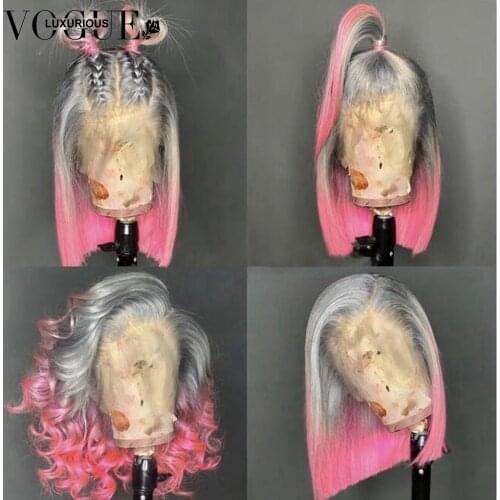 Colored Pink Bob Lace Front Wigs For Women Blue Purple 13X4 Hd Lace Frontal Wig Brazilian Short Bob Lace Front Human Hair Wigs