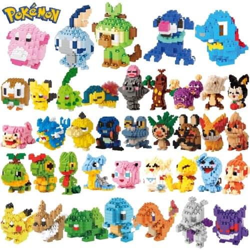 Pokemon Cartoon Picachu Animal Monster Anime Action figures Model Game Diamond mini micro Block Building Blocks Bricks Toys