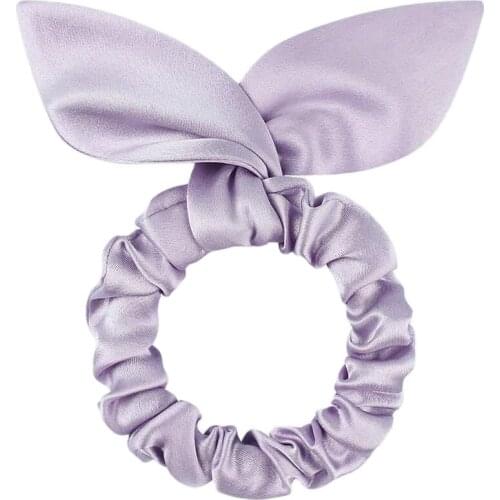 3PCS Random Color 100% Silk Hairband Scrunchies with Rabbit Ear Charmeuse Head Hair Ties Ponytail Hair Accessories For Woman
