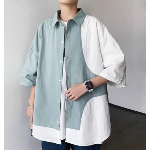 2020 New Summer Men Short Sleeve Shirts Harajuku Tops Mens Shirts Patchwork Streetwear Dress Shirts