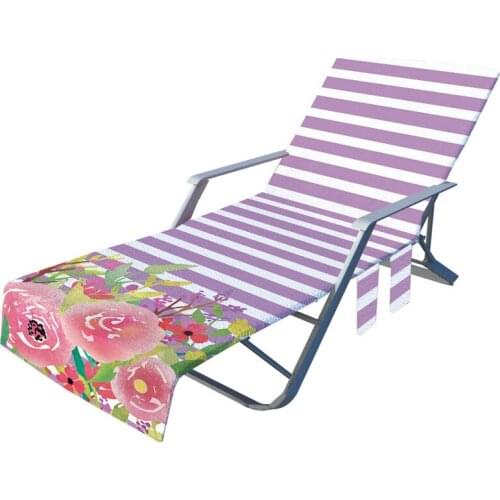 Stripe Flowers Microfiber Sun Lounge Chair Beach Cover Towel Holiday Garden Swimming Pool Bath Towel for Lazy Chair With Pockets