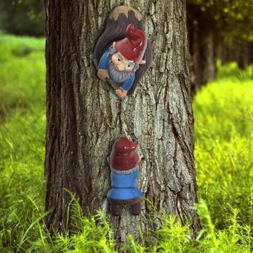 Climbing Gnomes Tree Hugger Decor-Gnomes Garden Tree Sculpture-Outdoor Whimsical Tree Statue-Garden Yard Art Decoration Ornament