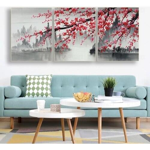 Modern Big Size Flowers Canvas Painting Abstract Dropshipping Plants Plum Blossom Wall Art Grey red Prints Home Decor Posters