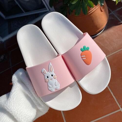 Womens Ladies Flat Cute Cartoon Rabbit Shoes Household Slippers Women Soft Bottom Summer Slippers Cute Cartoon Slides TX462