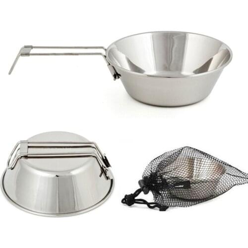 Outdoor 304 Stainless Steel Folding Bowl Picnic Rice Bowl Barbecue Hiking Folding Water Cup Camping Gear Portable Cookware