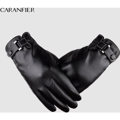 CARANFIER Windproof Outdoor Men Gloves Women PU Leather Glove Stretchy Soft Winter Warm Touch Screen Gloves for iphone Pad 6PCS