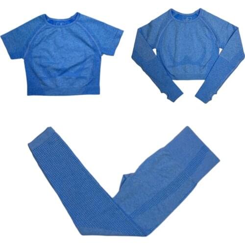 3pcs Women Sportswear Vital Seamless Yoga Set Fitness Sport Suit Long Sleeve Crop Top Shirts +Leggings Workout Clothes Gym Set