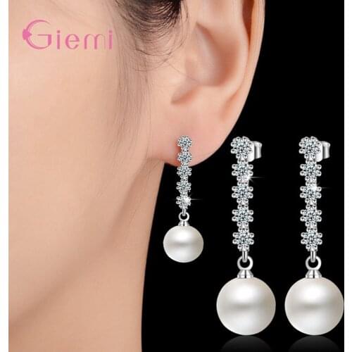 Free Shipping Latest Design Style Super Elegant Pearl Pendant Earrings For Women Genuine 925 Sterling Silver Bridal Earrings