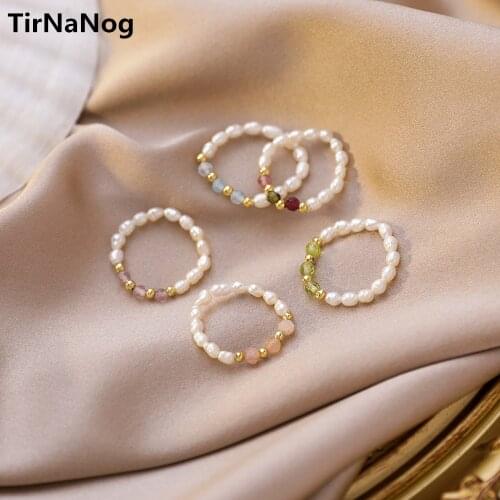 Multi Beaded Pearl Rings Natural Freshwater Pearl Geometric Rings for Women Continuous Circle Minimalist Ring 2021 New