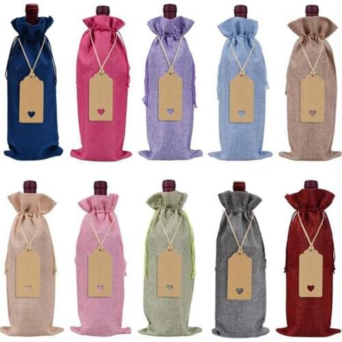 10pc 15*35cm Rustic Jute Burlap Wine Bags Drawstring Wine Bottle Covers Reusable Bottle Wrap Gift Package Wine Bags