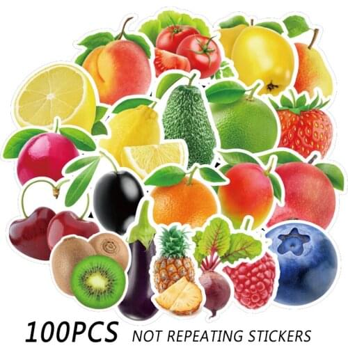 100pcs Fruit Vegetable Green Plant Doodle Stickers Child Sticker For Car Laptop Skateboard Motorcycle Trolley Cartoon Sticker F3