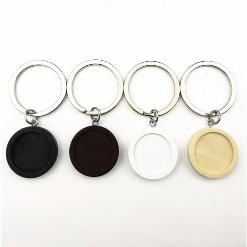 24pcs Dark brown,black,white,log wood cabochon trays 20mm dia blank bezel with stainless steel ring for keychain making