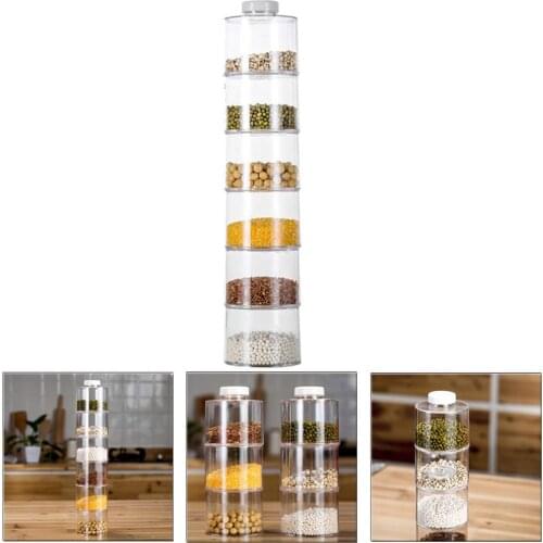 6pcs Stackable Kitchen Spice Jar Tower Type Seasoning Can Flavoring Tank Transparent Stackable Seasoning Bottle Kitchen Tool
